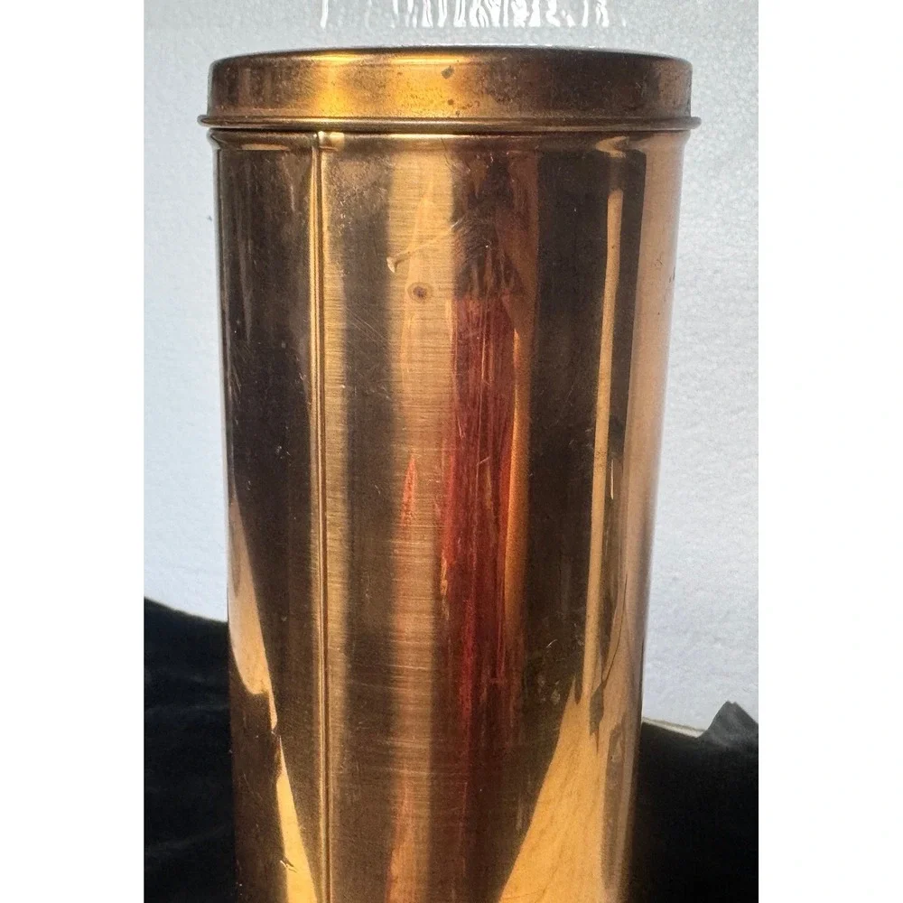 Vintage Solid Copper Pasta Canister Tall Cylinder Storage Jar Korea Brass Label